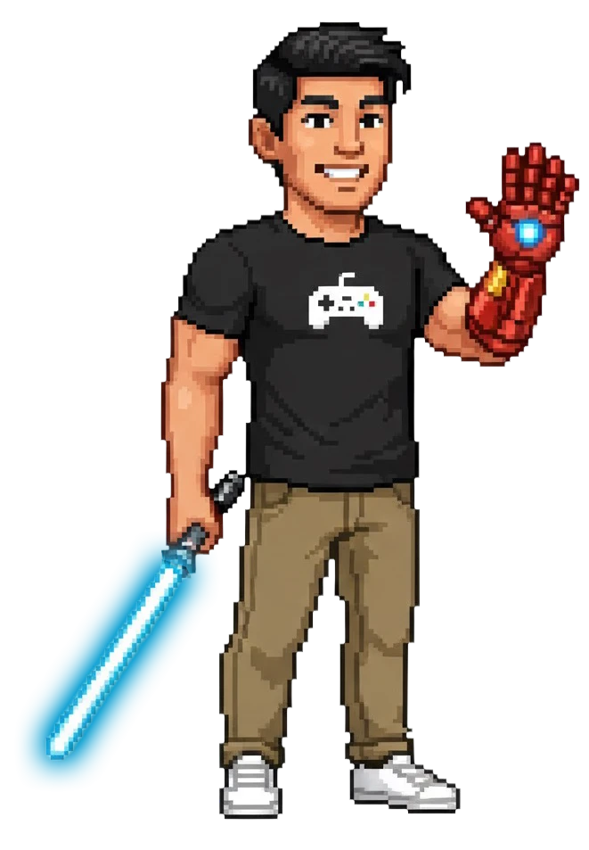 Louis with a lightsaber